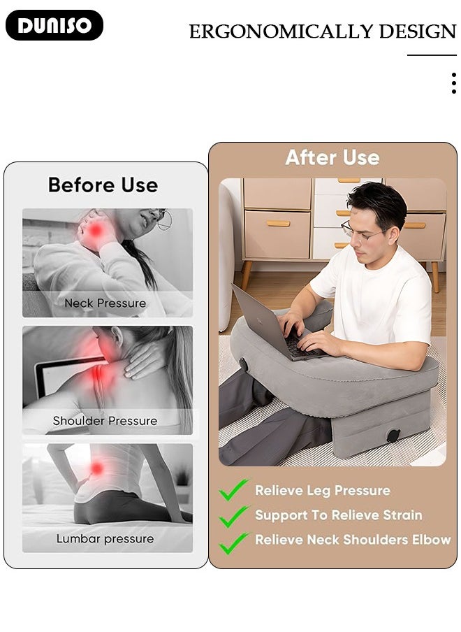 DUNISO - Inflatable Reading Pillow for Gaming Foldable Lap Desk Pillow for Reading, Working, Crocheting, Large Arm Rest Pillow for Adult Height Adjustable Laptop Pillow for Lap or Sitting in Bed Sofa Floor - Image 1