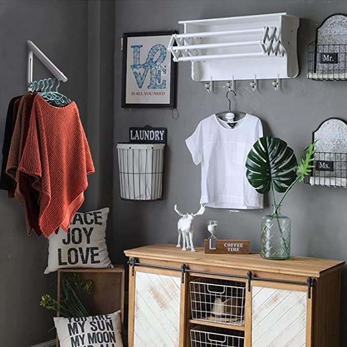 JD PRO Wall Mounted Drying Rack Clothes Hanger Folding Wall Coat Retractable Hidden Clothes Storage Hook Racks Aluminum Home Storage Organiser Space Savers Aluminum Easy Installation 2 Pack - Image 2
