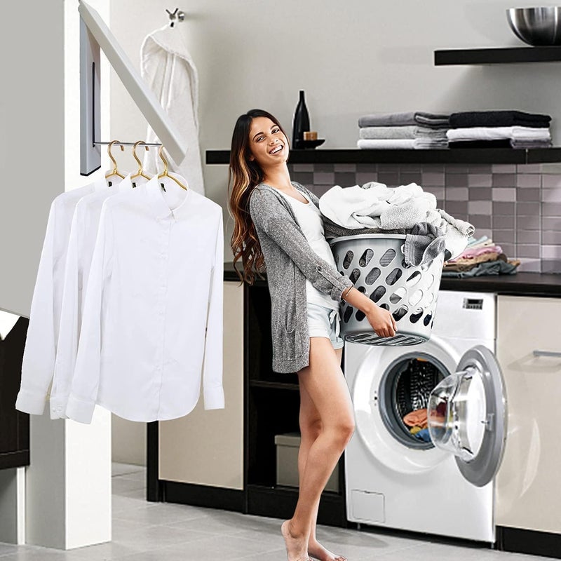 JD PRO Wall Mounted Drying Rack Clothes Hanger Folding Wall Coat Retractable Hidden Clothes Storage Hook Racks Aluminum Home Storage Organiser Space Savers Aluminum Easy Installation 2 Pack - Image 5