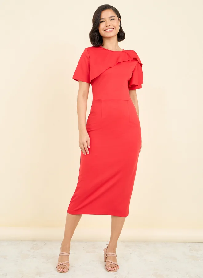 Styli Asymmetric Ruffle Dress