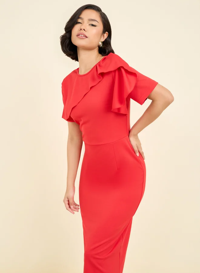Styli Asymmetric Ruffle Dress