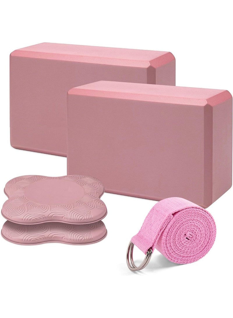 YOUWE7 3 قطع يوغا لدعم المعصم؛ قطع يوغا (عبوة من قطعتين) مع وسادات للركبة؛ قطع يوغا (عبوة من قطعتين) مع حزام لتخفيف الوزن على المعصمين؛ مجموعة مكعبات يوغا متينة ومتعددة الاستخدامات - Image 1