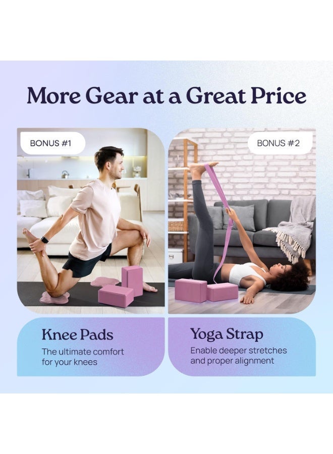 YOUWE7 3 قطع يوغا لدعم المعصم؛ قطع يوغا (عبوة من قطعتين) مع وسادات للركبة؛ قطع يوغا (عبوة من قطعتين) مع حزام لتخفيف الوزن على المعصمين؛ مجموعة مكعبات يوغا متينة ومتعددة الاستخدامات - Image 4