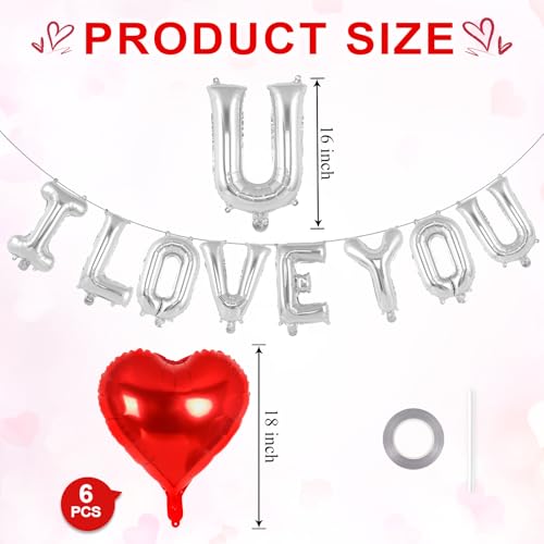 YOTHORN 16 Inch Silver I Love You Letter Balloons18 Inch Heart Balloons Valentines Day Balloon Love Foil Balloon Banner for Wedding Engagement Galentines Day Bridal Shower Decor - Image 5