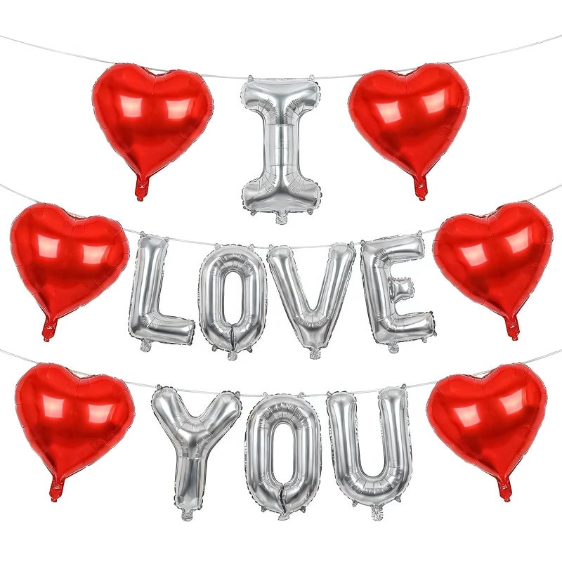 YOTHORN 16 Inch Silver I Love You Letter Balloons18 Inch Heart Balloons Valentines Day Balloon Love Foil Balloon Banner for Wedding Engagement Galentines Day Bridal Shower Decor - Image 3