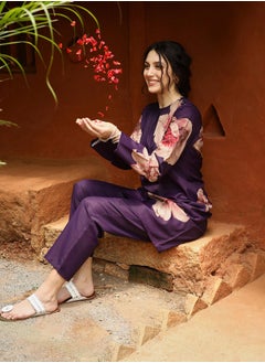 Women's Amethyst Purple Poppy Flora Kurti With Trousers