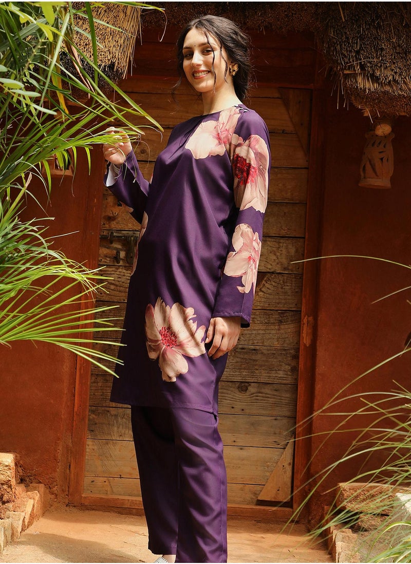  قصة - Women's Amethyst Purple Poppy Flora Kurti With Trousers - Image 1