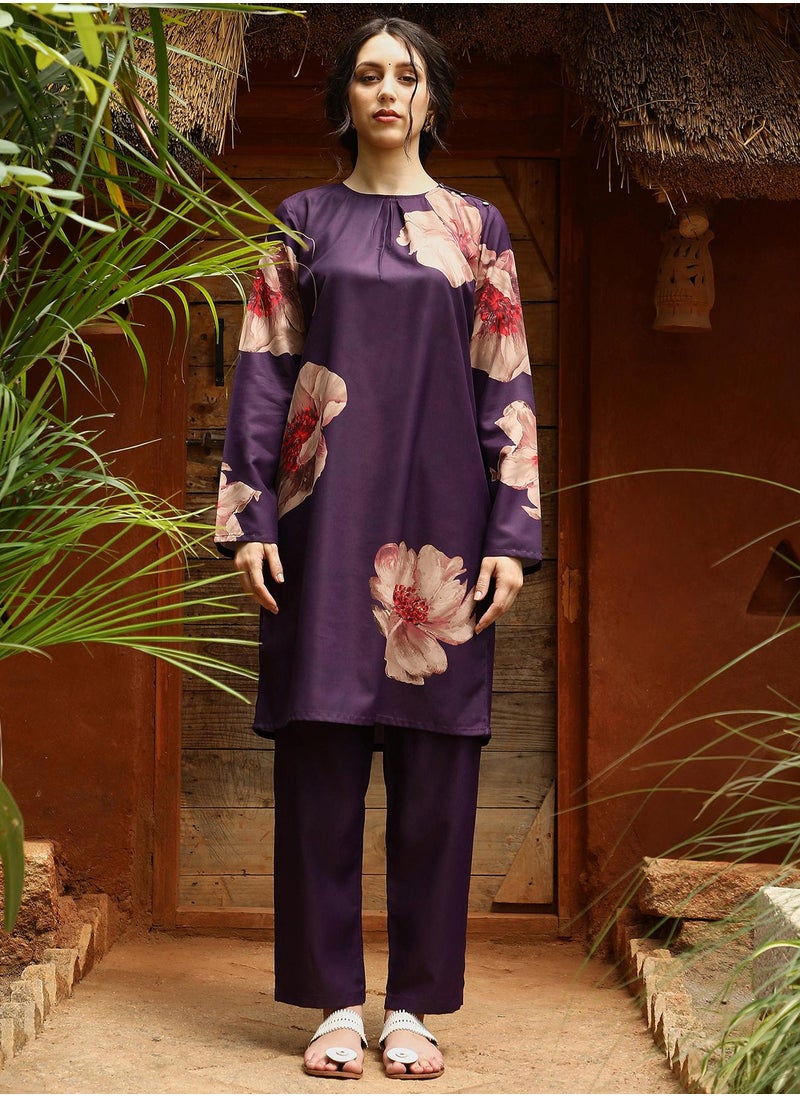  قصة - Women's Amethyst Purple Poppy Flora Kurti With Trousers - Image 1