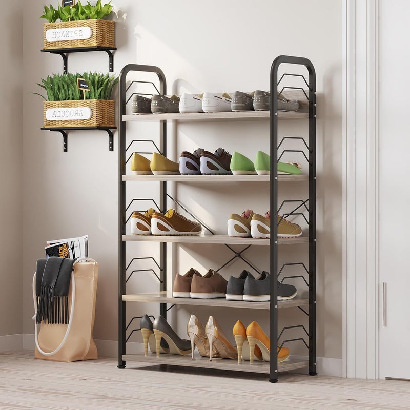 HOME CUBE 5 Layer Wooden Shoe Rack for Home Shoe Storage Multipurpose Storage Shelves Shoe Stand for Chappal Slipper Sneakers Footwear Space Saving Portable Shoe Rack Kitchen Storage Rack - Image 1