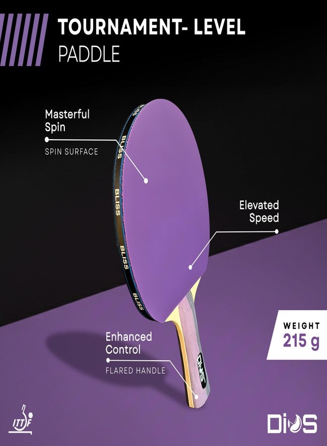 DIOS PRO Table Tennis Racquet - (215 g, Purple) Carbon Fibre Paddle, Professional Ping Pong Bat for Beginners & Corporate Players | High Speed, Control, Spin - Image 2