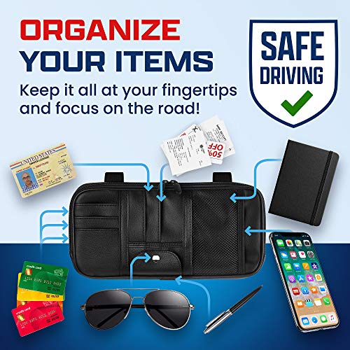 Fancy Mobility Car Sun Visor Organizer – Car, SUV, Truck Interior Accessories - Magnetic Glasses Holder & Full Length Horizontal Pockets, Allows Safe Driving - 12.2 X 6.1 In, Black - Image 4