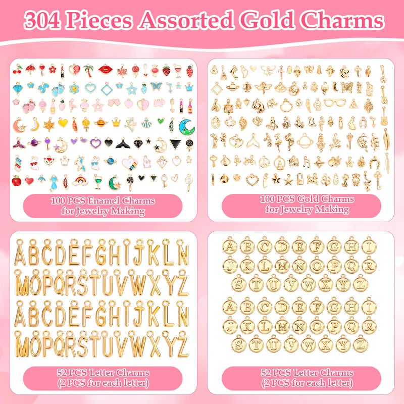 Flasoo 304Pcs Gold Charms for Jewelry Making, Assorted Bracelet Letter Charms for DIY Jewelry Making Necklace Bracelet, Keychains and Crafts - Image 2