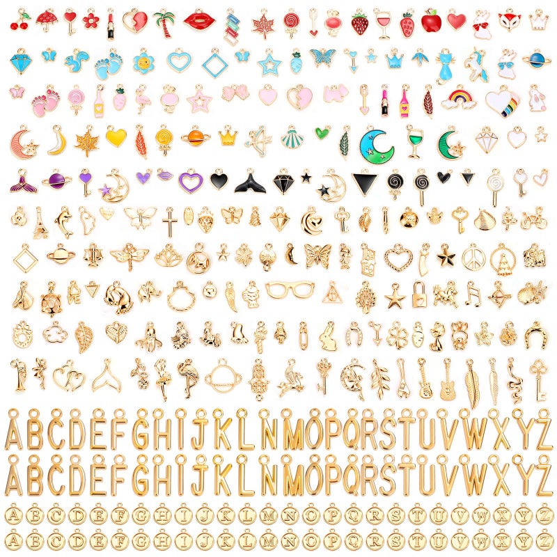 Flasoo 304Pcs Gold Charms for Jewelry Making, Assorted Bracelet Letter Charms for DIY Jewelry Making Necklace Bracelet, Keychains and Crafts - Image 1