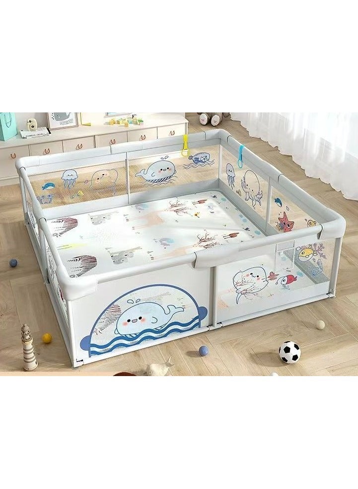 EXCLIFE Children's Large Stainless Steel Steering Tube, Baby Indoor Crawling Safety Fence, Playpen with Breathable Mesh and Zipper Door - Gray 150x180cm, 2 Pull Rings + 60 Ocean Balls + 1 Storage Bag - Image 2