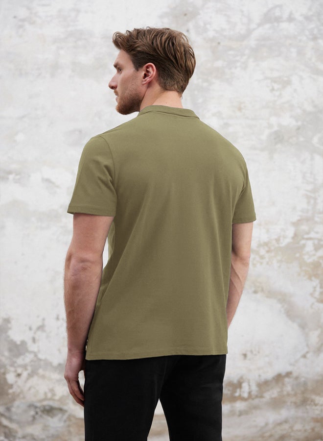 trendyol Khaki Regular/Normal Cut Zippered 100% Cotton Polo Neck - Image 4