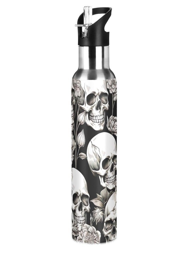 WELLDAY Water Bottle White Skull Double Wall Vacuum Insulated Flask Stainless Steel with Straw Lid 20oz - Image 1