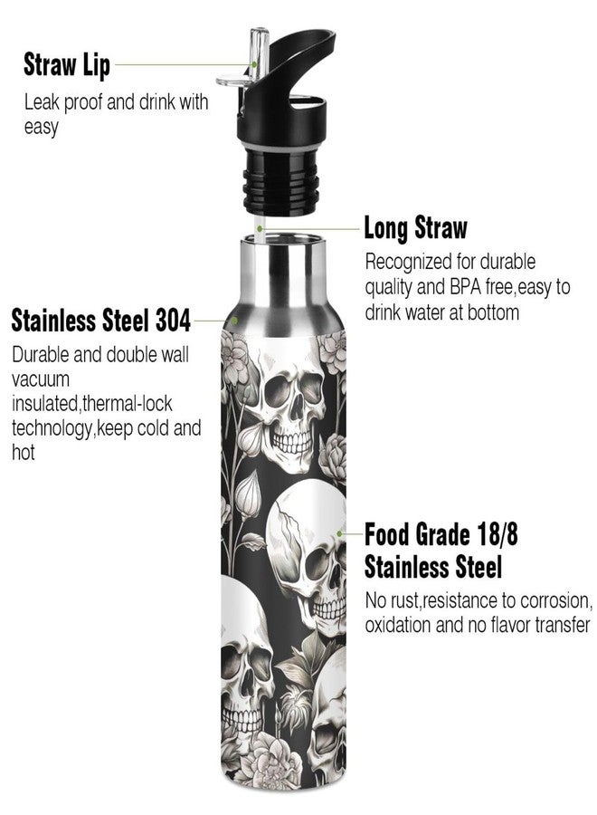 WELLDAY Water Bottle White Skull Double Wall Vacuum Insulated Flask Stainless Steel with Straw Lid 20oz - Image 2