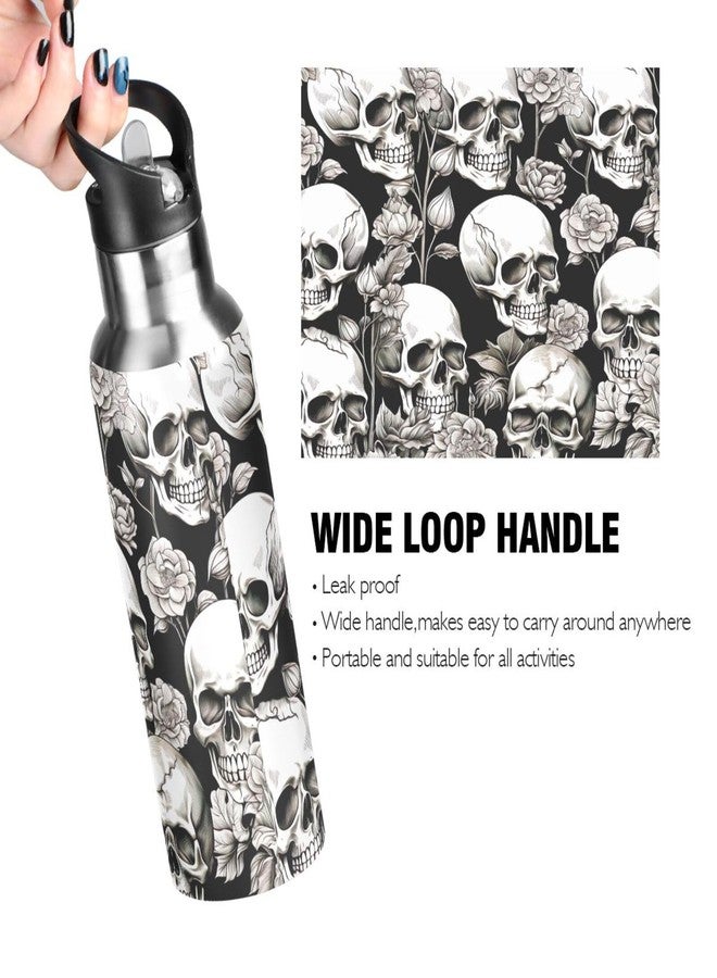 WELLDAY Water Bottle White Skull Double Wall Vacuum Insulated Flask Stainless Steel with Straw Lid 20oz - Image 3