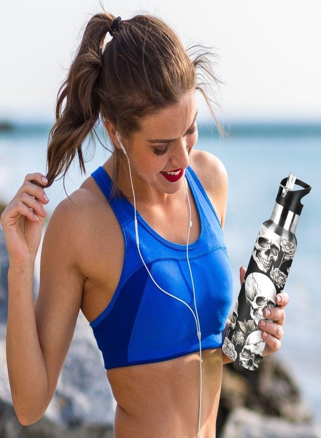 WELLDAY Water Bottle White Skull Double Wall Vacuum Insulated Flask Stainless Steel with Straw Lid 20oz - Image 5