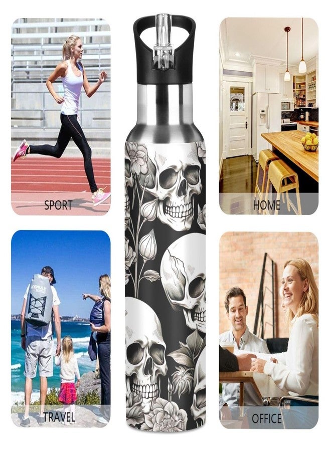 WELLDAY Water Bottle White Skull Double Wall Vacuum Insulated Flask Stainless Steel with Straw Lid 20oz - Image 4