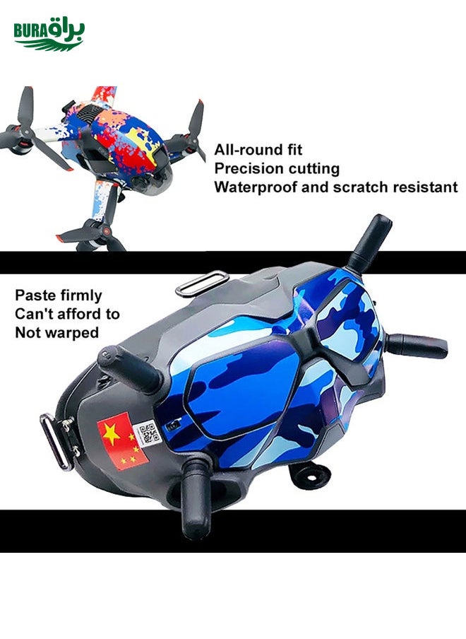 FPV-TZ-SF 4 in 1 Waterproof Anti-Scratch Decal Skin Wrap Stickers Personalized Film Kits for DJI FPV Drone & Goggles V2 & Remote Control & Rocker(Black Pattern)