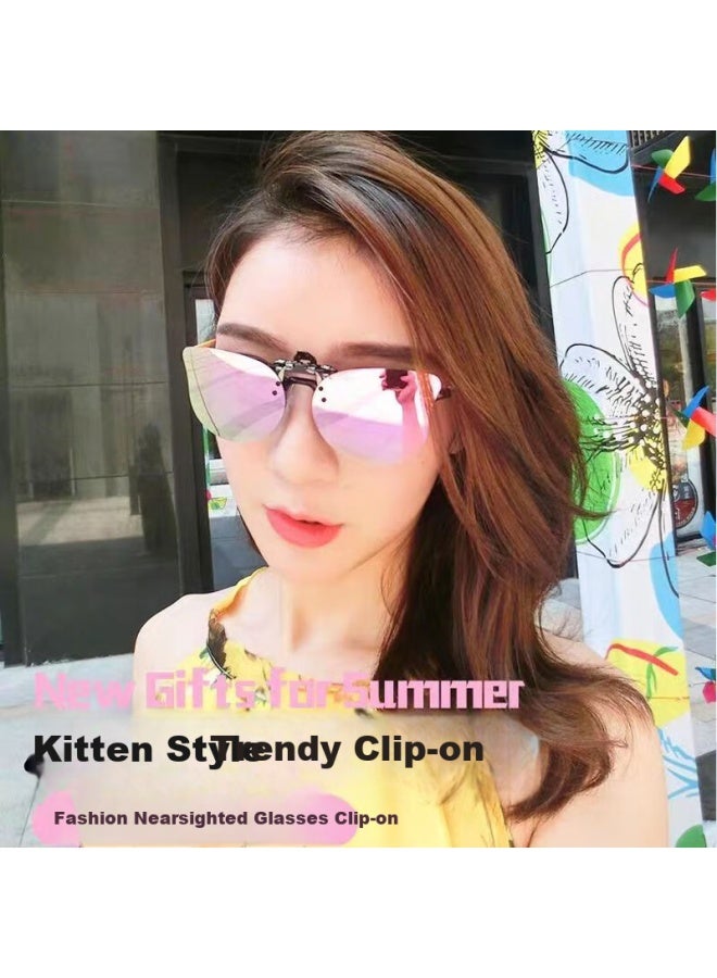 Lovedru Ralph Drew Children's Myopia Dilating Clip-on Sungl Adult Sunshade Sungl Clip-on Anti-uv Anti-glare Sunscreen Anti-glare Cat Ear Color Film Cherry Blossom Pink Clip-on Cat Eye Trendy Clip-on - Image 3