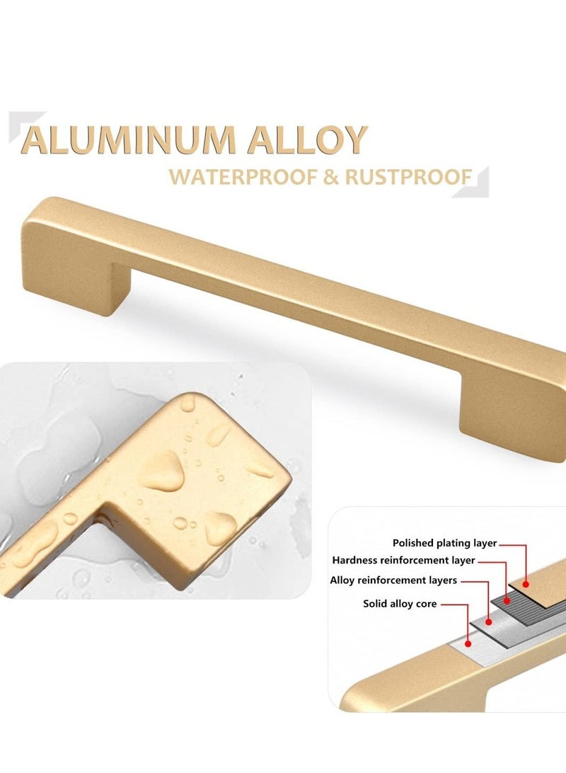 Golden Kitchen Cupboard Handles, Modern Gold Door Handle Aluminum Alloy Cabinet Handle Drawer Pulls Square Furniture Handle Set for Kitchen and Bathroom Cabinets Cupboard6Pcs 128mm - Image 2