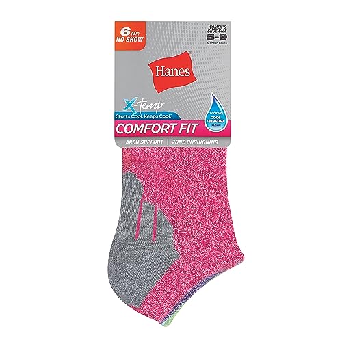Hanes womens 6-pair Comfort Fit No Show athletic socks, Assorted Colors, 5 9 US - Image 2