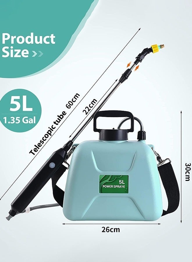 Bukela 1.35 Gallon/5L Battery Powered Sprayer, Electric Sprayer with USB Rechargeable Handle, Portable Garden Sprayer with Telescopic Wand, 3 Mist Nozzles and Adjustable Shoulder Strap - Image 3