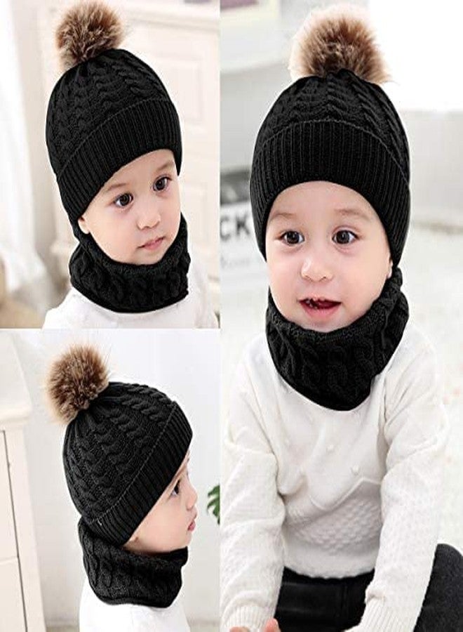 زيكي قبعة صوفية مزينة بكرات صوفية للأذنين ووشاح رقبة للأطفال من زيكي (أسود) - Image 2