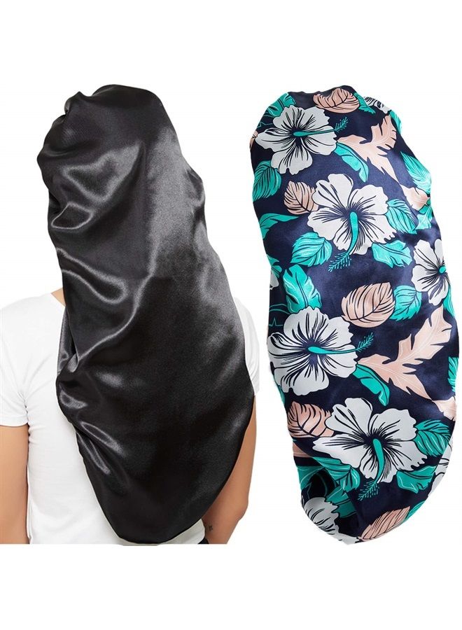 Wbfwbb 2 Pcs Silk Bonnet for Women Satin, Soft Elastic Band Silky Sleeping Cap Big Bonnets for Women Bonnet for Braids - Image 1