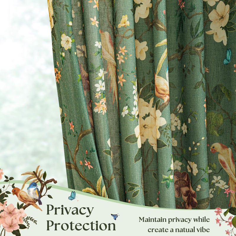 Seeluck Spring Olive Green Floral Linen Curtains for Living Room 84 Inches Long 2 Panels Back Tab Semi Sheer Light Filtering Vintage Farmhouse Boho Flower Printed Pattern Window Drapes for Dining Room Bedroom - Image 4