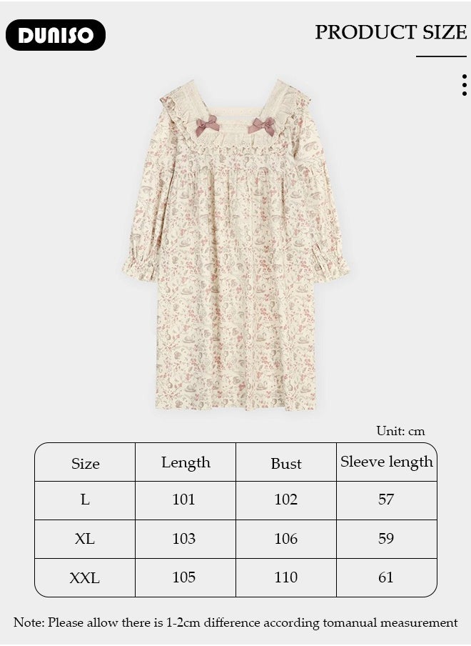 DUNISO Women's Victorian Nightgown with Long Sleeve, Soft Nightgowns Vintage Night Loungewear, Loose Sleepwear for Spring, Autumn  - Image 4