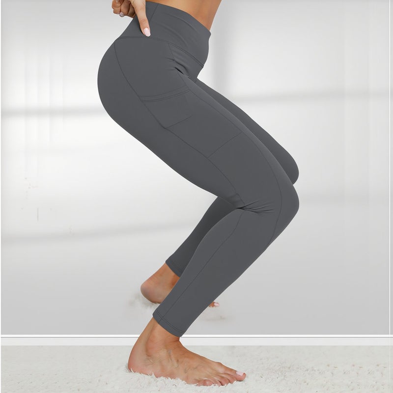 Lightweight Fleece Leggings Women Thin Breathable No Bulge Pocketed Grey S - Image 5