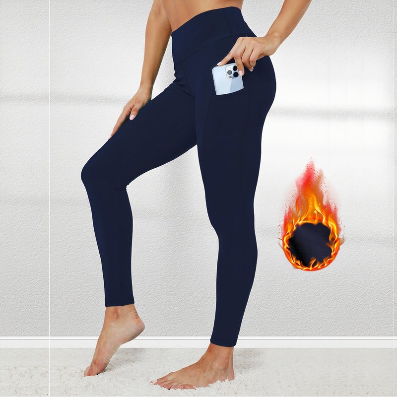 Lightweight Fleece Leggings Women Thin Breathable No Bulge Pocketed Grey S - Image 3