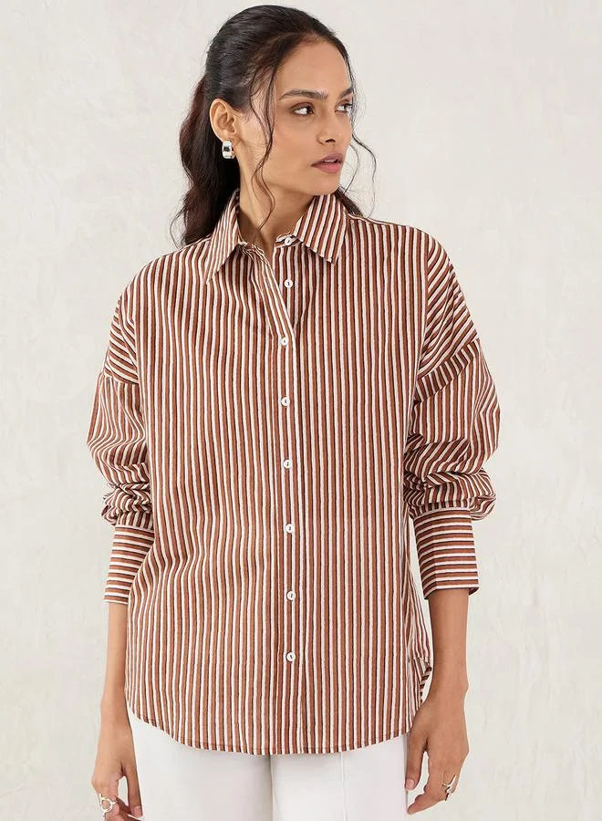 Femmella Femmella  Cotton Striped Buttoned Shirt