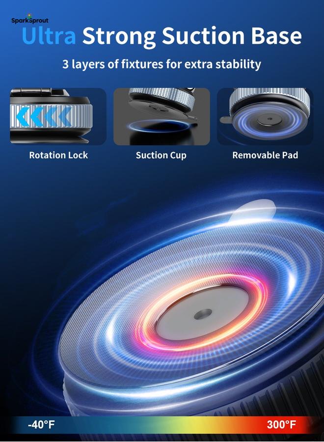 سباركسبروت حامل هاتف مغناطيسي للسيارة، حامل هاتف يدور 360 درجة، حامل هاتف صغير للسيارة مع كوب شفط مفرغ، حامل قابل للطي مع حلقة مغناطيسية للمرآة/الدش/السطح الأملس، لجميع الهواتف الذكية - Image 2