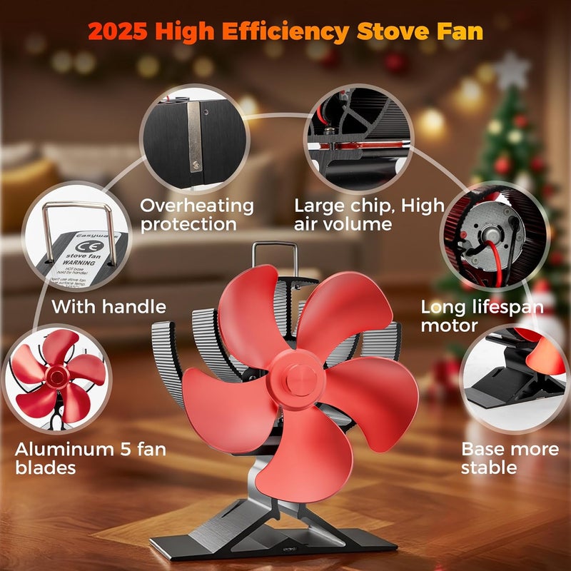 Easywave Wood Stove Fan Non Electric: Heat Powered Fireplace Fan with Slot & Spring Fixed on Propane Heater, Thermoelectric Thermal Fan for Wood Burning Stove/Pellet/Log Burner/Buddy Heater - Image 3