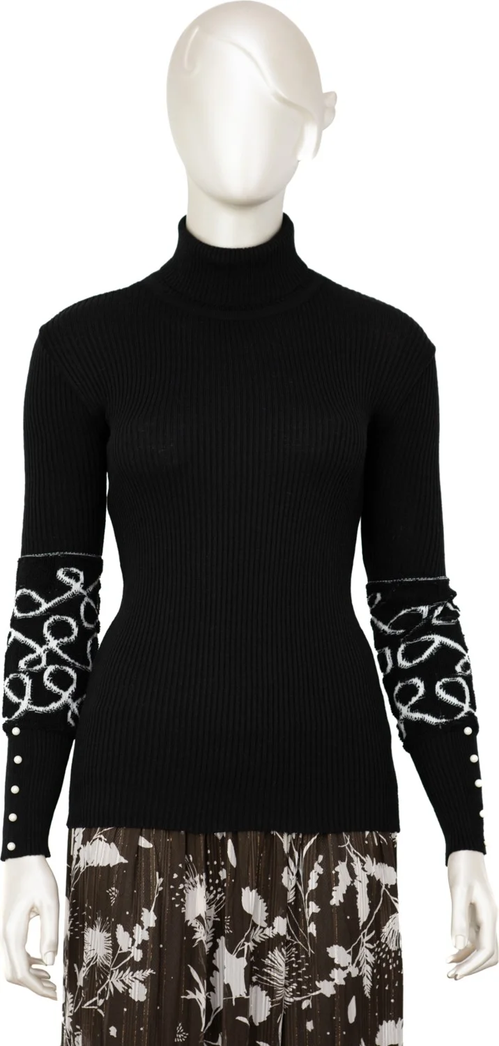 اوبلاند Women's Winter Stylish Beaded Full Turtleneck Long Sleeve Fitted Lycra Knitted Knitwear Bodysuit Sweater