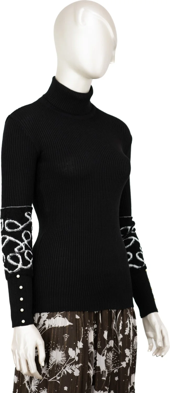 اوبلاند Women's Winter Stylish Beaded Full Turtleneck Long Sleeve Fitted Lycra Knitted Knitwear Bodysuit Sweater