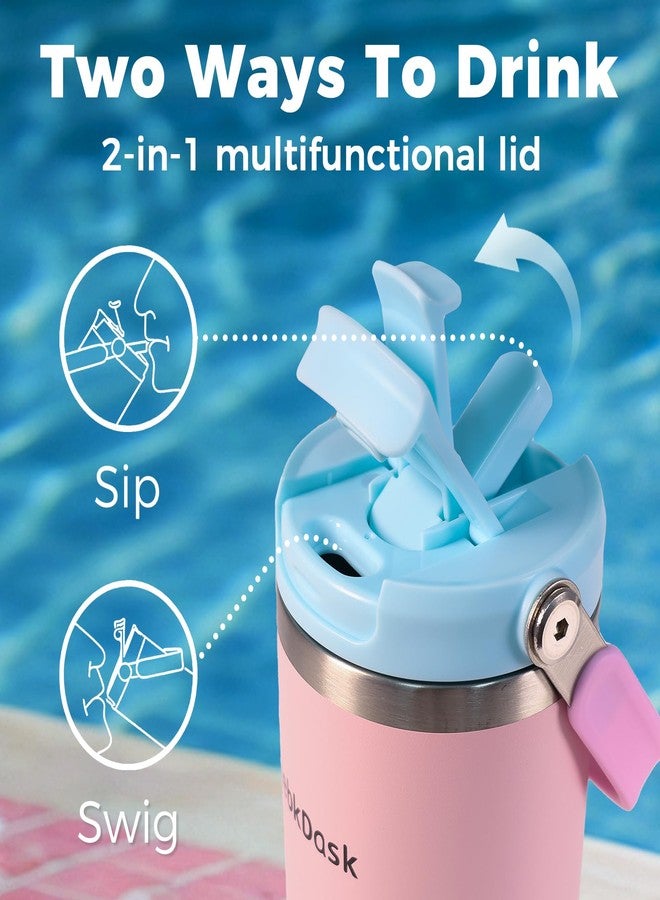 NebkDask Insulated Stainless Steel Bottle with 2-in-1 Straw and Spout Lid Water Bottle Keep Cold 24H, Leak-Proof, Fits in Car Cup Holder, Travel, and School（off-White） - Image 5