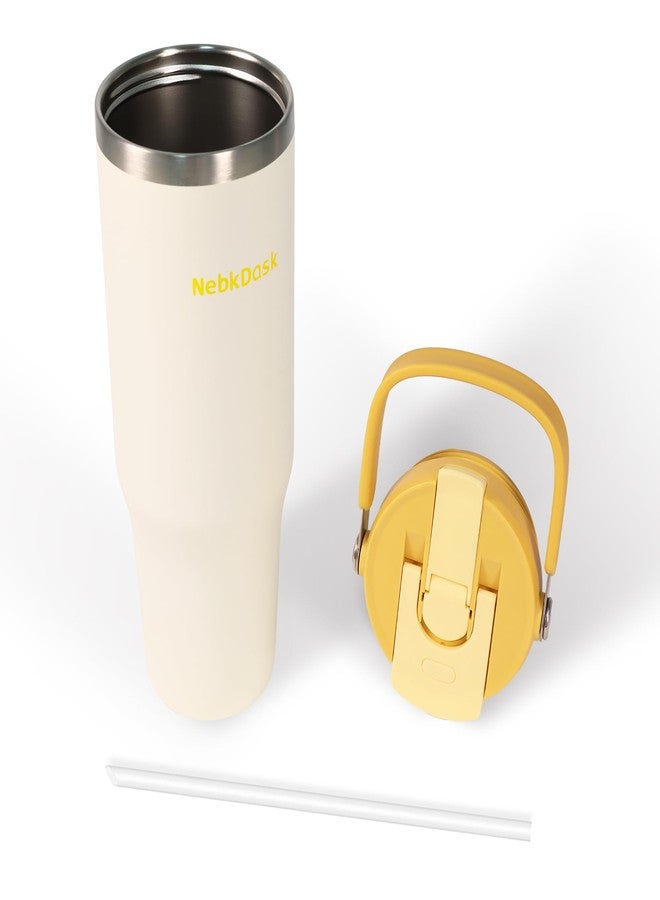 NebkDask Insulated Stainless Steel Bottle with 2-in-1 Straw and Spout Lid Water Bottle Keep Cold 24H, Leak-Proof, Fits in Car Cup Holder, Travel, and School（off-White） - Image 4