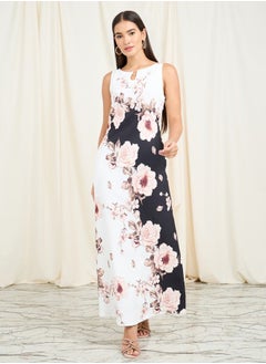 Floral Print Sleeveless Shift Maxi Dress