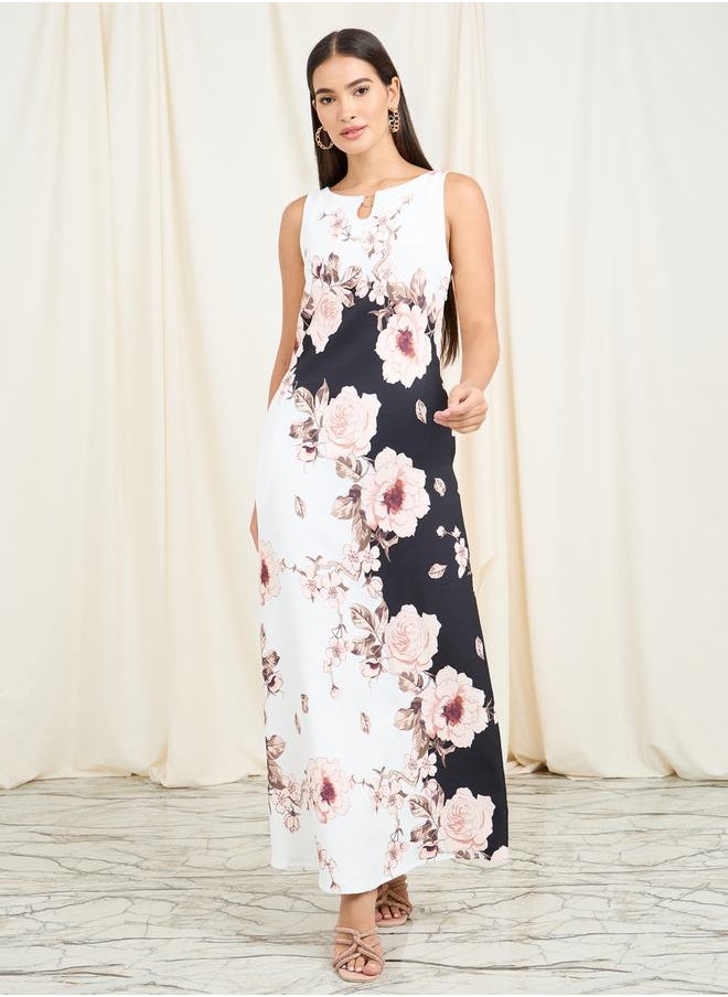 Styli - Floral Print Sleeveless Shift Maxi Dress - Image 1