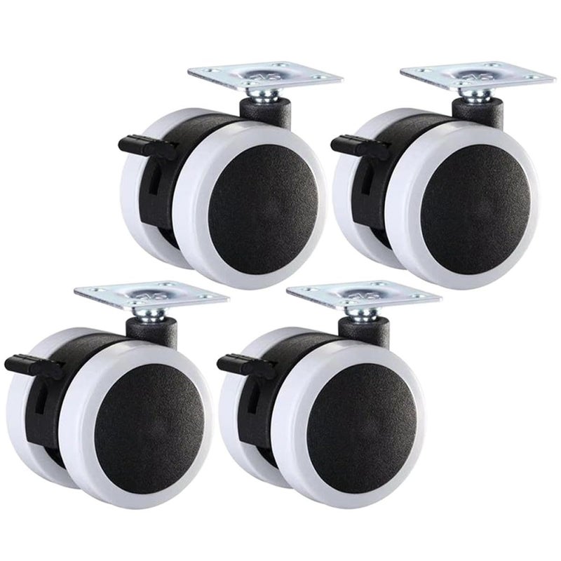 4 Pcs 7.1cm White Pu Flat Brake Caster Wheels Heavy Duty Universal Office Furniture Casters For Chairs Planter Workbenches Home - Image 2