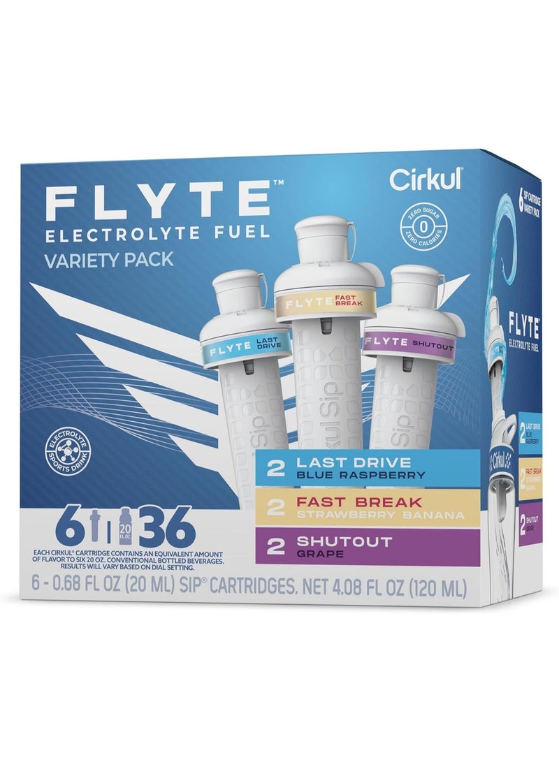 Cirkul Flyte Flavor Cartridge Variety Pack with Electrolytes, 6-Pack (2 Last Drive, 2 Fast Break, 2 Shutout) - Image 1
