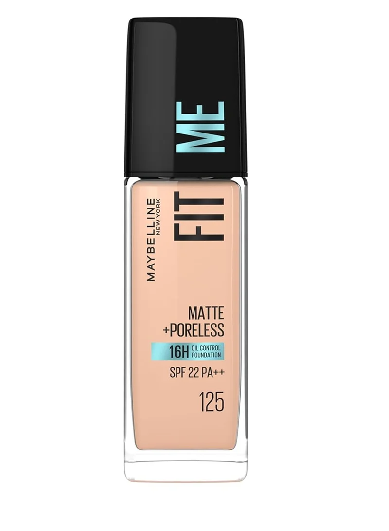 MAYBELLINE NEW YORK Fit Me Foundation Matte &amp; Poreless Foundation 16H Oil Control with SPF 22 - 125 Nude Beige, 30 ml