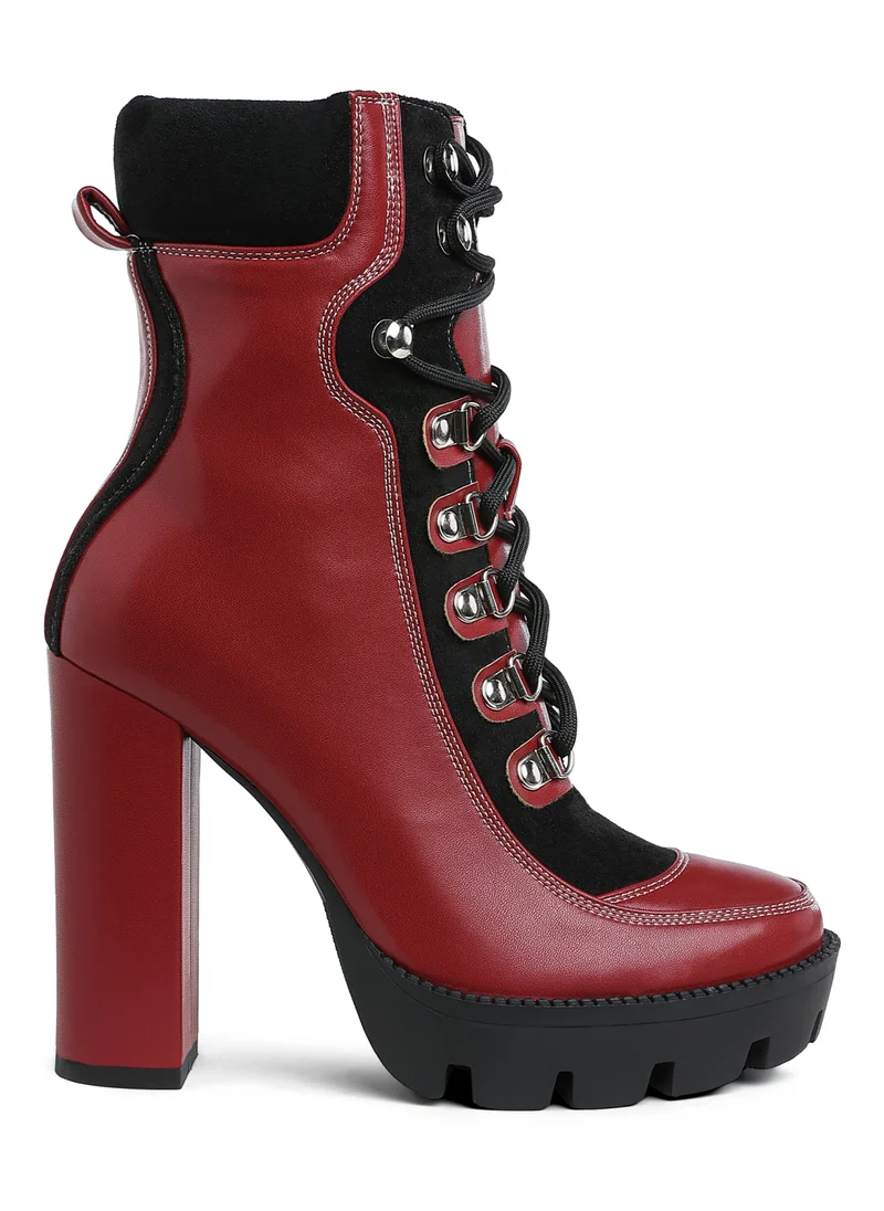 London Rag High Heel Lace-Up Biker Boot in Burgundy black