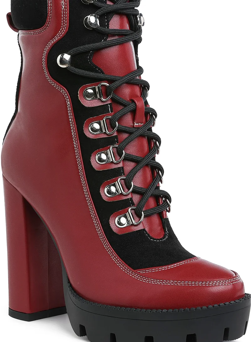 London Rag High Heel Lace-Up Biker Boot in Burgundy black