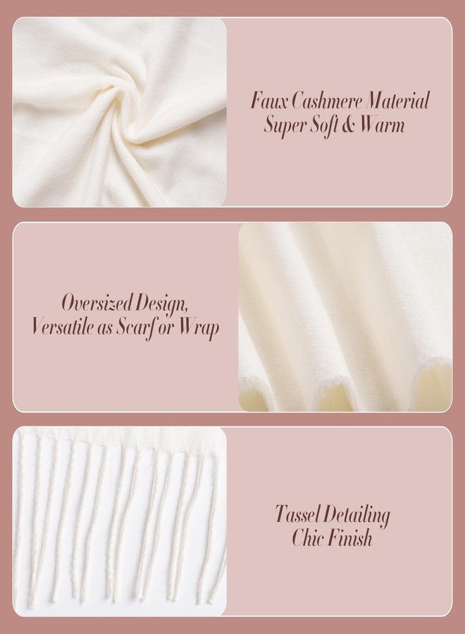 Fengek Pashmina Scarf for Women - Warm Winter Cashmere Blend, Versatile Scarves for Cold Weather & Daily Wear (White) - Image 3